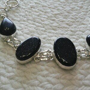 Gorgeous BLUE SUNSTONE Handmade Sterling 925 Bracelet Size 7.75 #402E